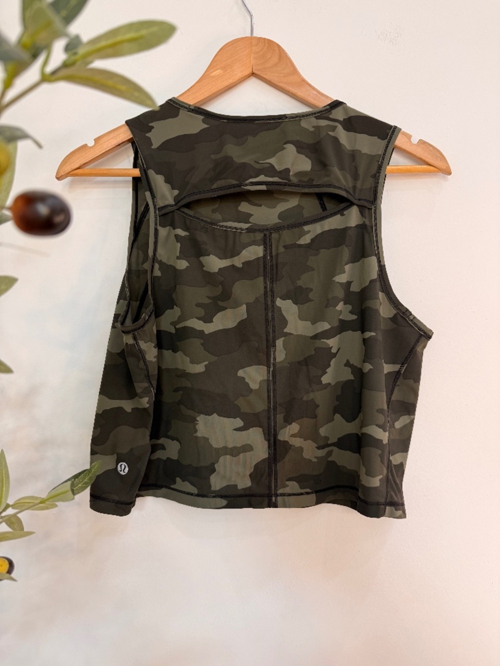 Lululemon Sculpt Cropped Tank Heritage Camo Green Training Top